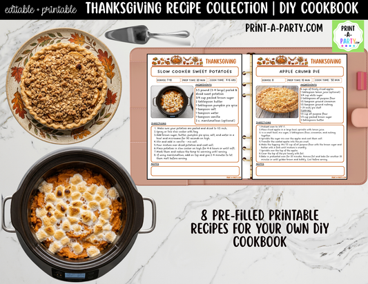 Thanksgiving Recipe Pages Printable & Editable Cookbook Set