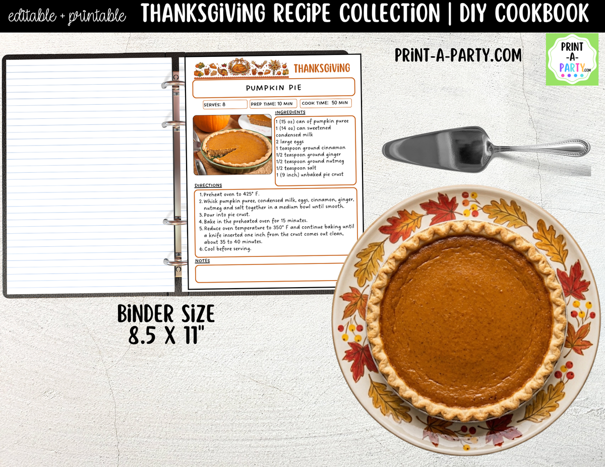 Thanksgiving Recipe Pages Printable & Editable Cookbook Set