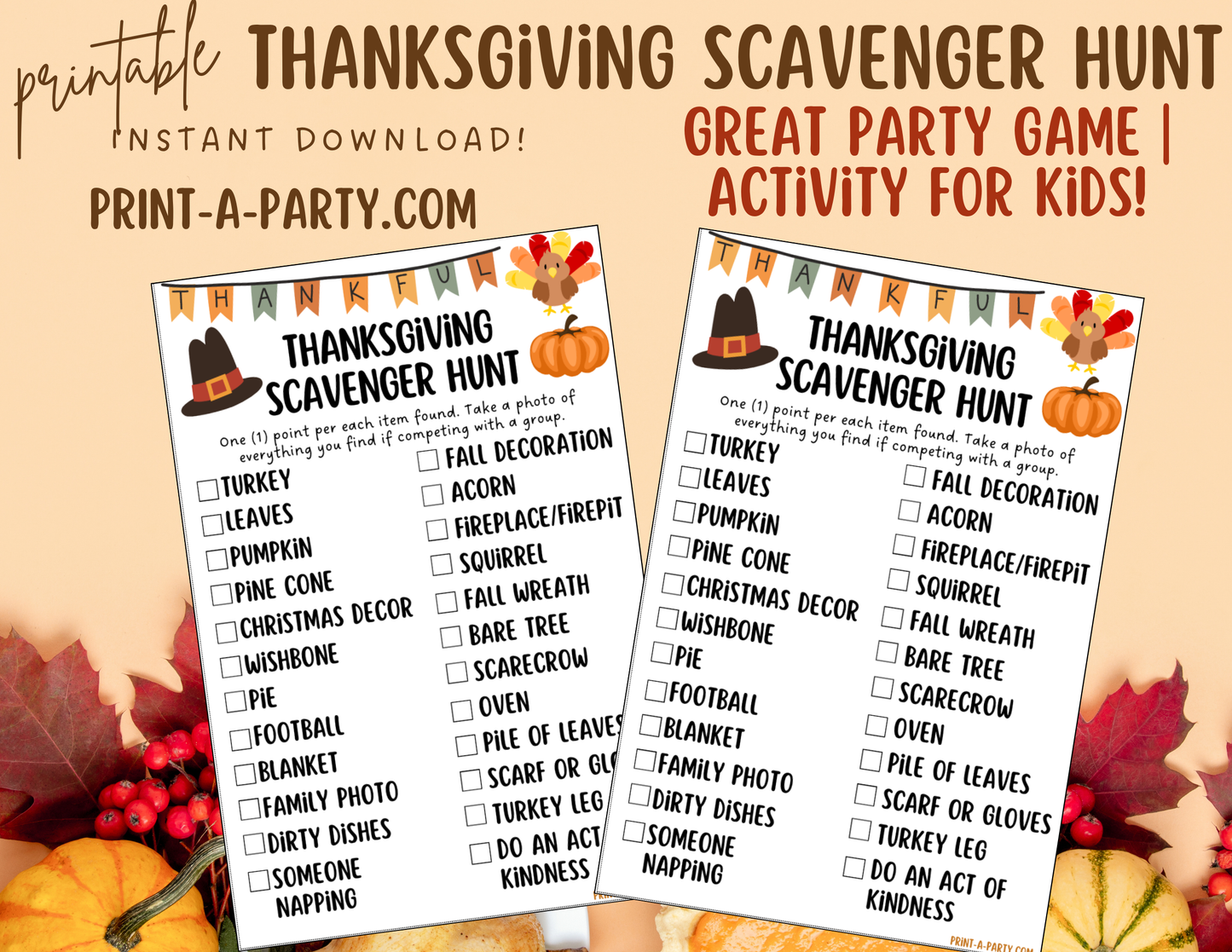 SCAVENGER HUNT GAME: Thanksgiving | Printable | Thanksgiving Game | Thanksgiving Activity | Thanksgiving Party Idea