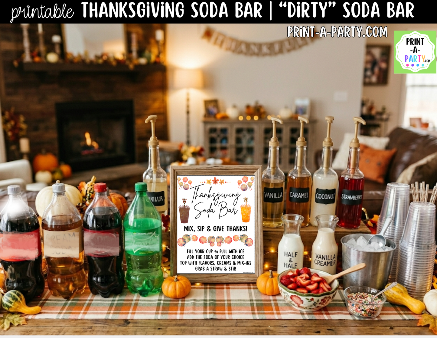 Thanksgiving "Dirty" Soda Bar Printable Kit - Sign (8x10) & Recipe Tent Cards (12 recipes!) Drink Station Decor