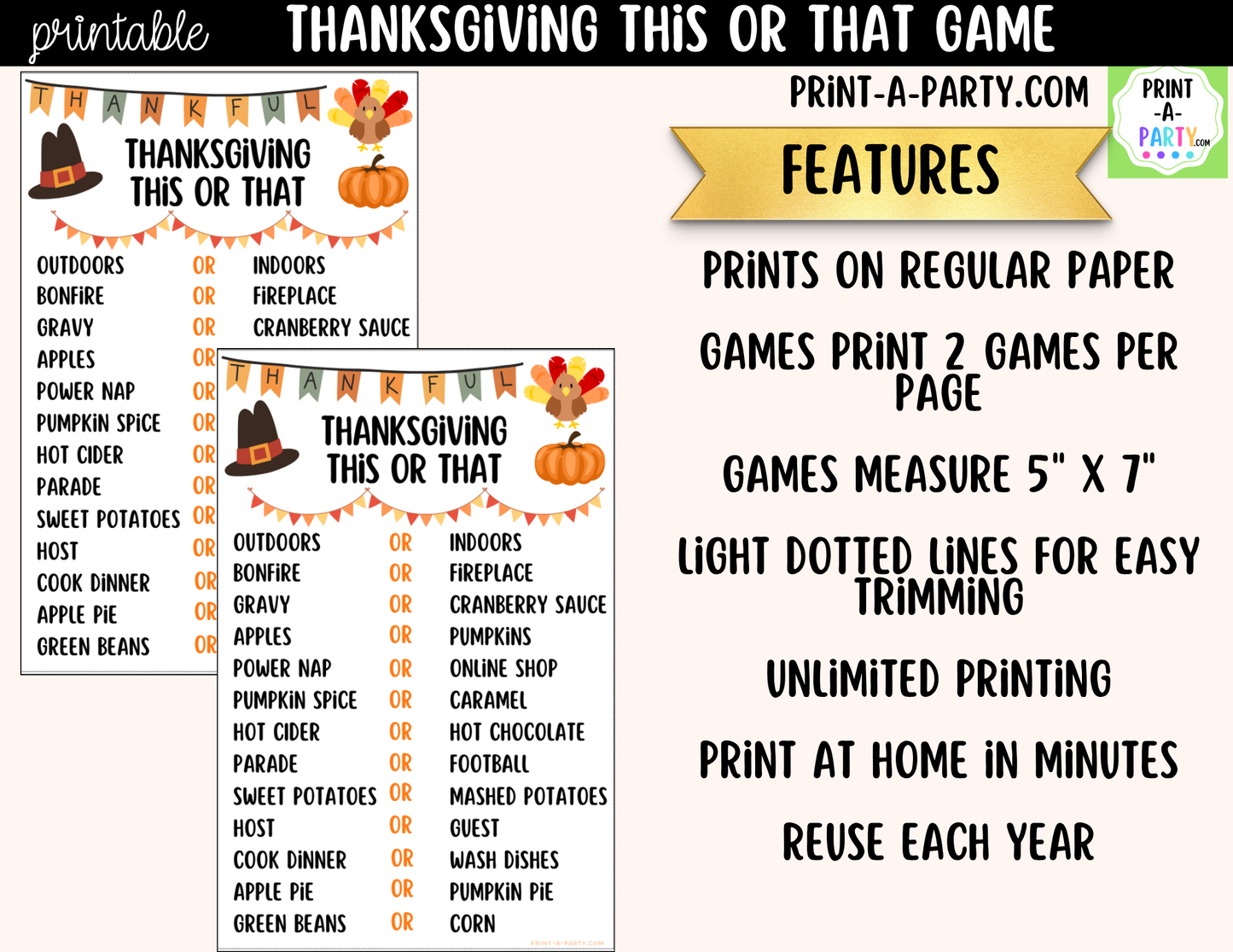 Thanksgiving This or That Game Printable | Family Thanksgiving Game