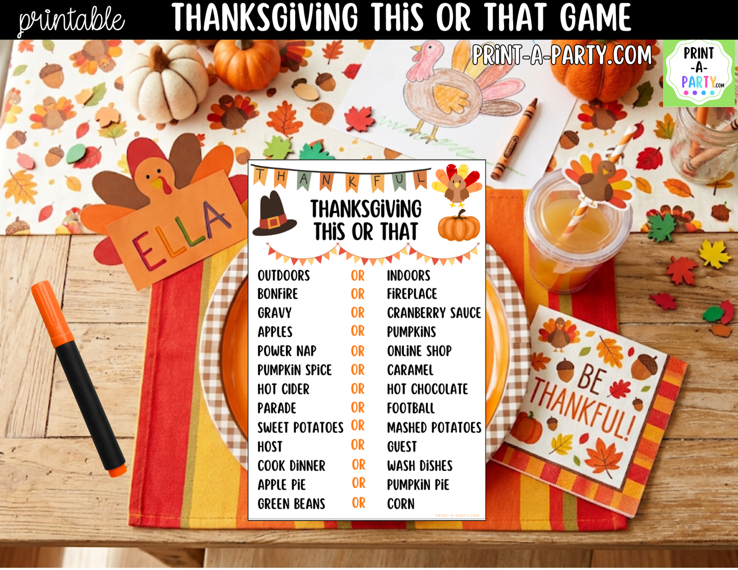 Thanksgiving This or That Game Printable | Family Thanksgiving Game