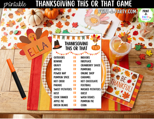 Thanksgiving This or That Game Printable | Family Thanksgiving Game