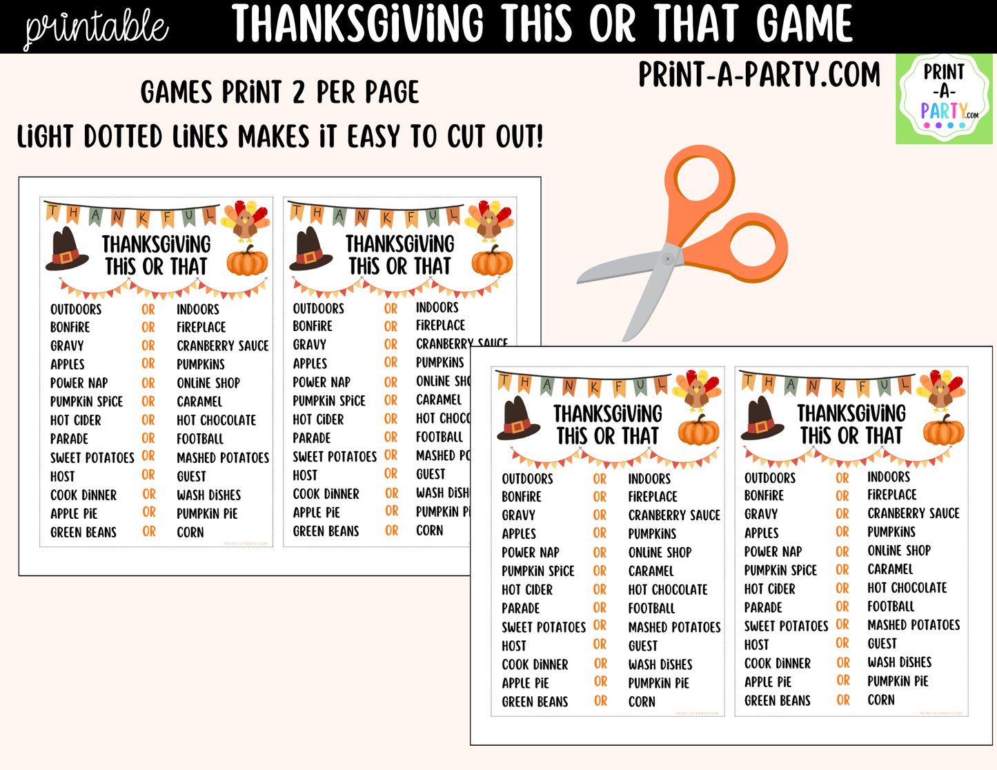 Thanksgiving This or That Game Printable | Family Thanksgiving Game