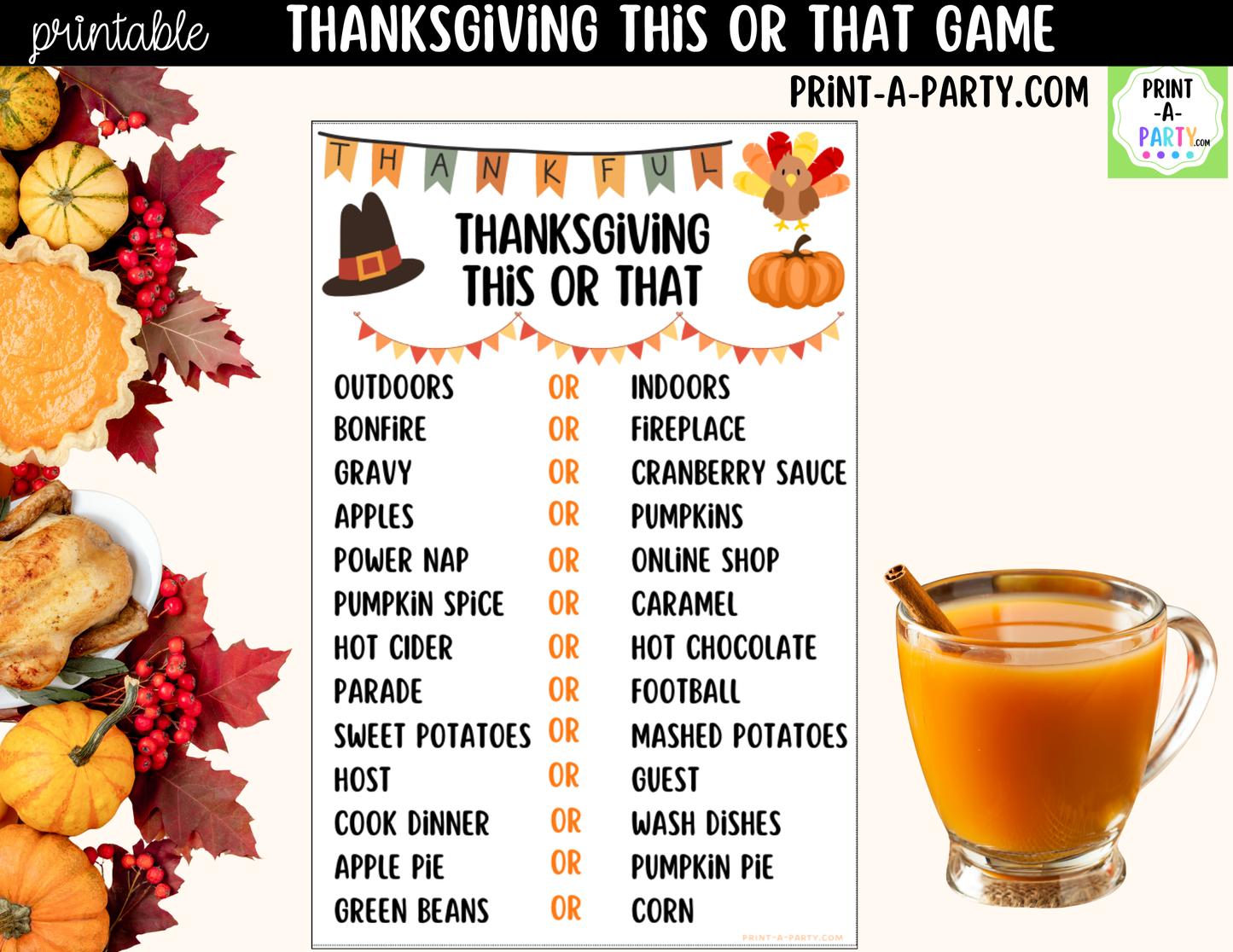 Thanksgiving This or That Game Printable | Family Thanksgiving Game
