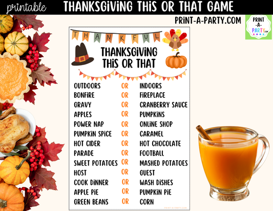 Thanksgiving This or That Game Printable | Family Thanksgiving Game