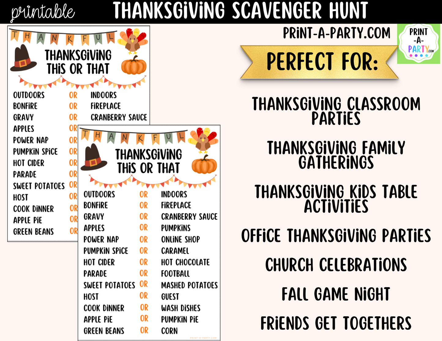 Thanksgiving This or That Game Printable | Family Thanksgiving Game