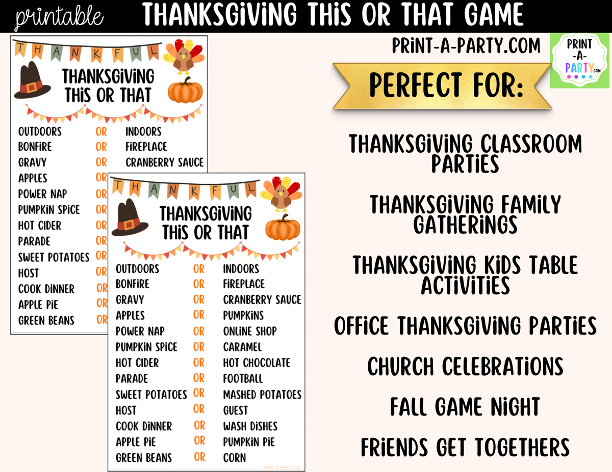 Thanksgiving This or That Game Printable | Family Thanksgiving Game