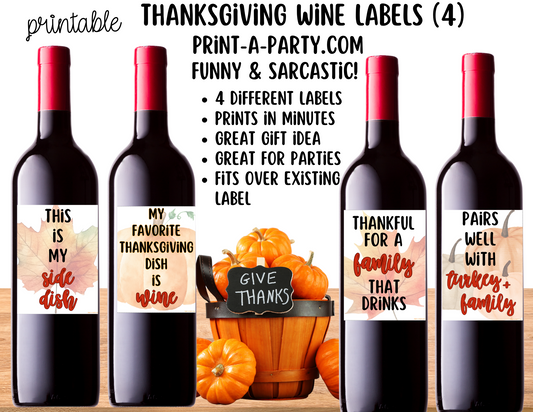 WINE LABELS: Printable Thanksgiving Wine Labels – Funny & Sarcastic Labels for Holiday Host Gifts and Table Decor
