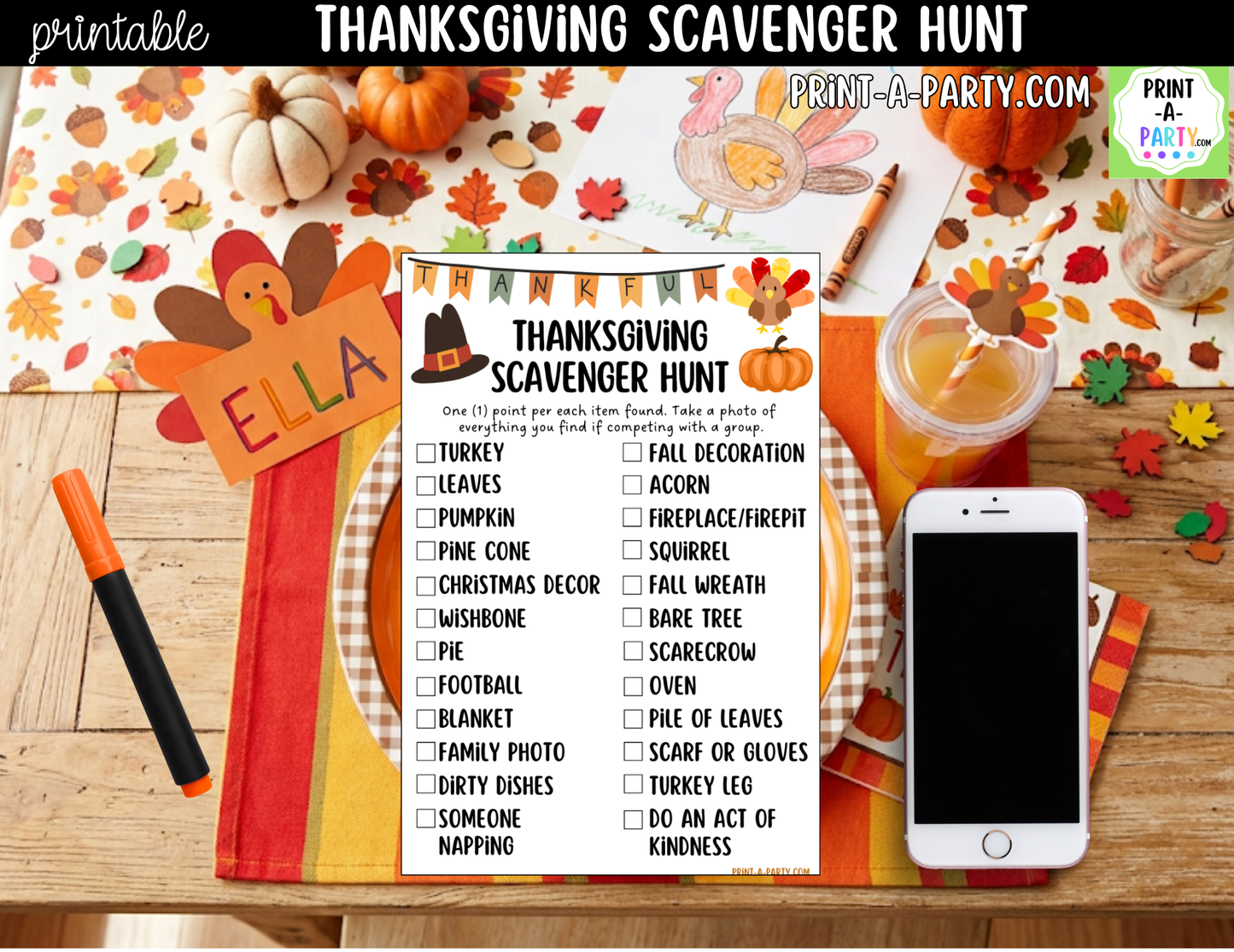 Thanksgiving Scavenger Hunt Printable | Family Thanksgiving Activity & Holiday Game