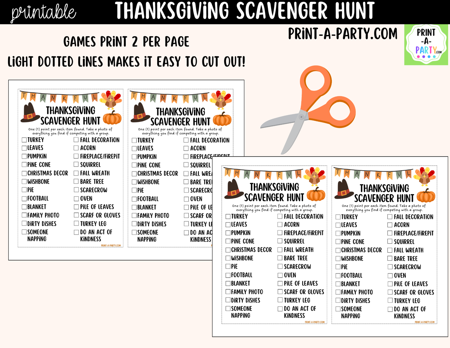 Thanksgiving Scavenger Hunt Printable | Family Thanksgiving Activity & Holiday Game