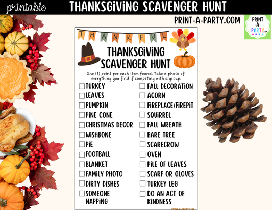 Thanksgiving Scavenger Hunt Printable | Family Thanksgiving Activity & Holiday Game