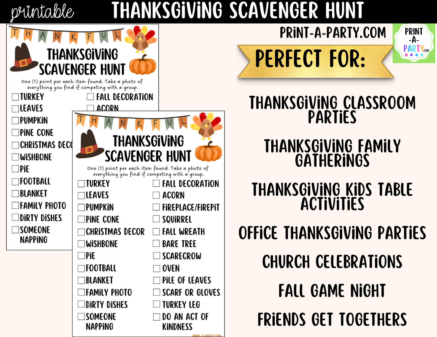 Thanksgiving Scavenger Hunt Printable | Family Thanksgiving Activity & Holiday Game