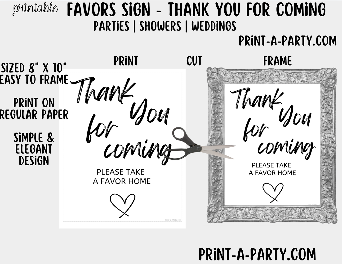Printable Favors Thank You Sign (8x10) - Wedding Shower Decor - Instant PDF Download