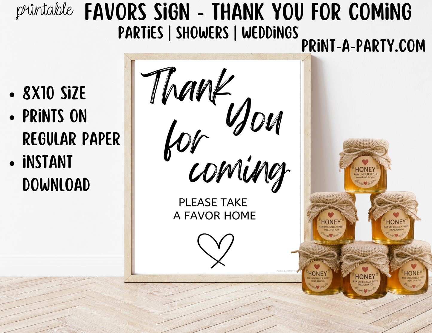 Printable Favors Thank You Sign (8x10) - Wedding Shower Decor - Instant PDF Download