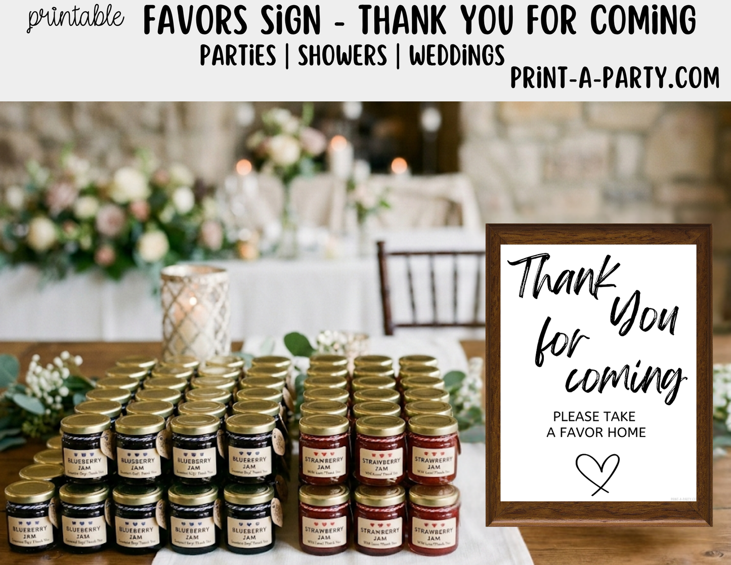 Printable Favors Thank You Sign (8x10) - Wedding Shower Decor - Instant PDF Download