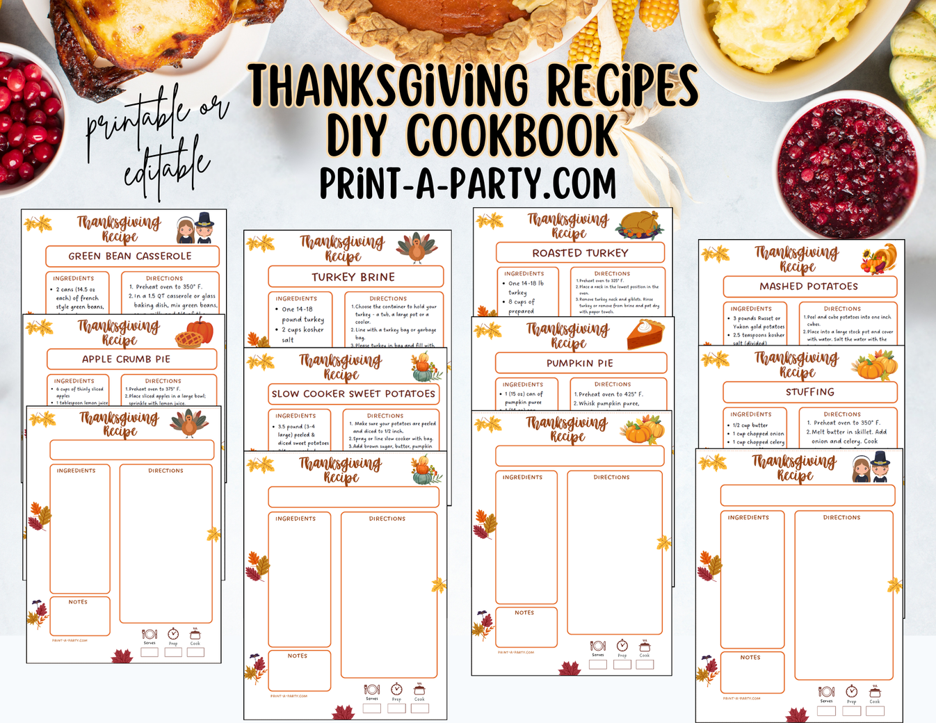 DIY Thanksgiving Cookbook - printable or editable Thanksgiving Recipe ...