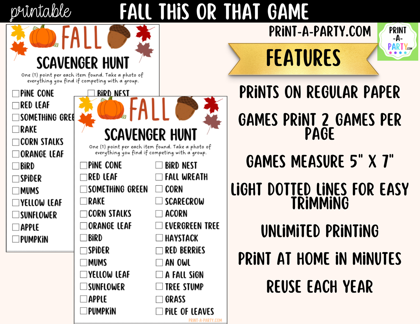 Fall This or That Game Printable | Autumn Party Game & Icebreaker Activity