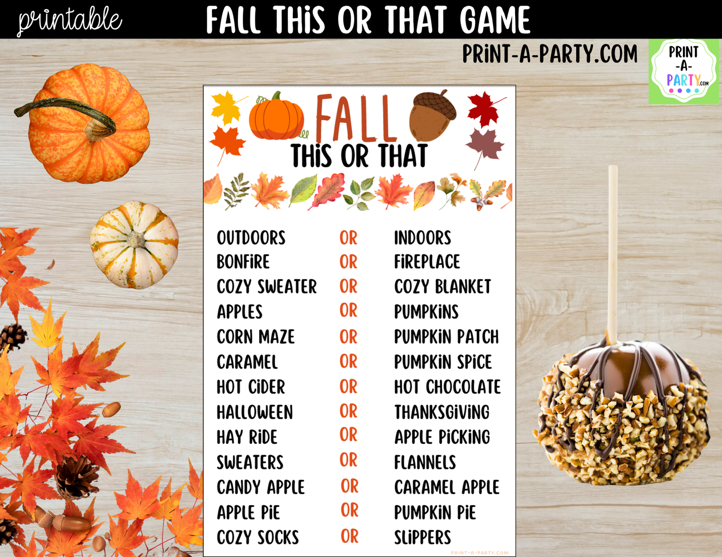 Fall This or That Game Printable | Autumn Party Game & Icebreaker Activity