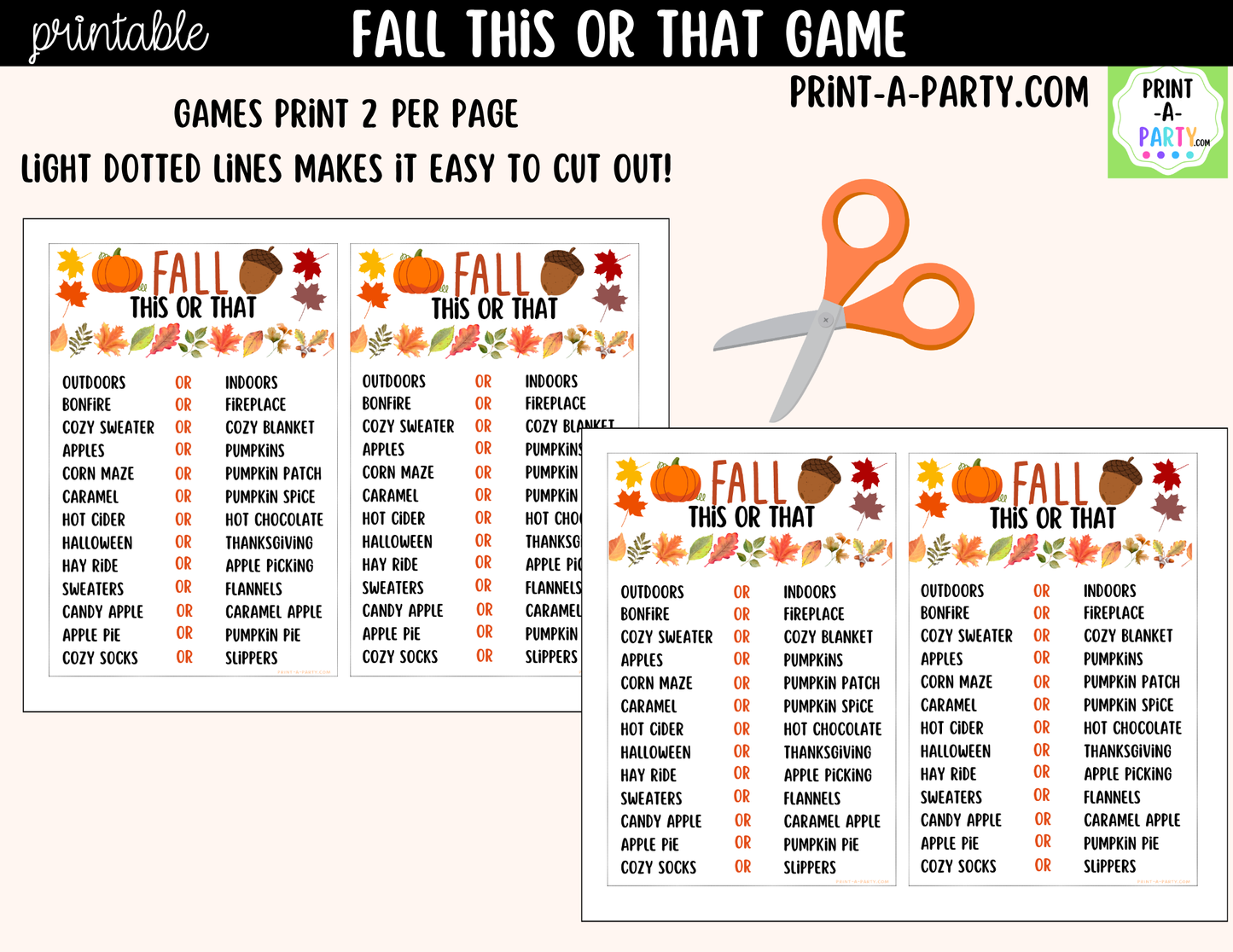 Fall This or That Game Printable | Autumn Party Game & Icebreaker Activity