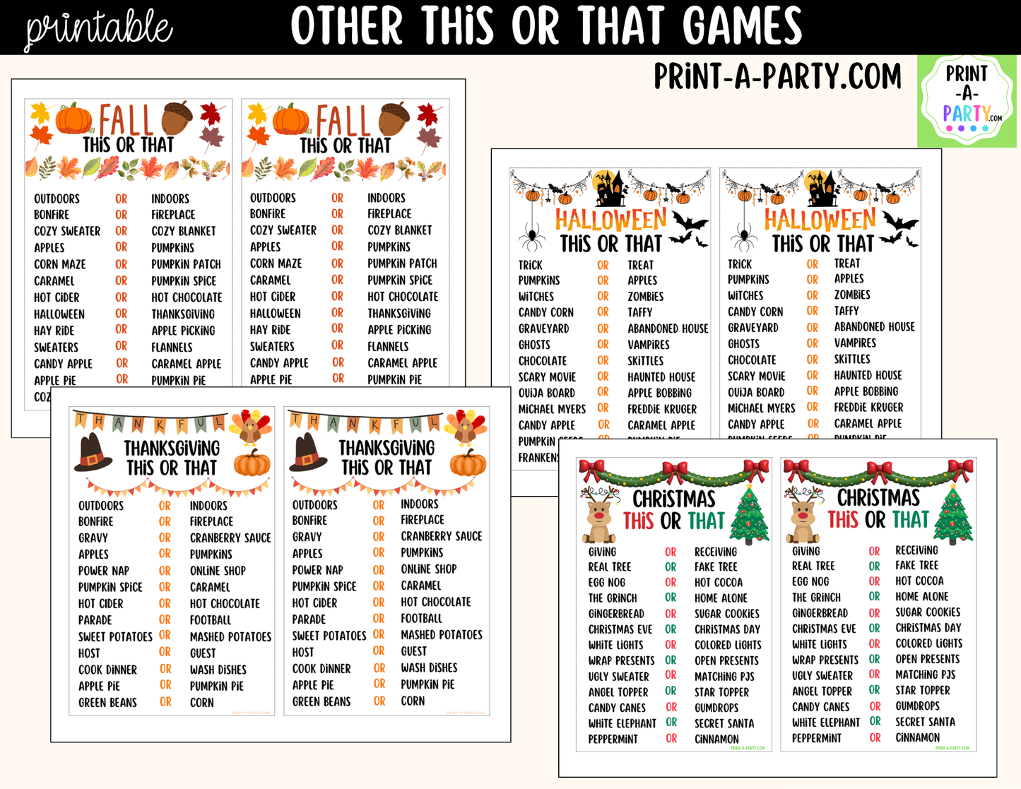 Fall This or That Game Printable | Autumn Party Game & Icebreaker Activity