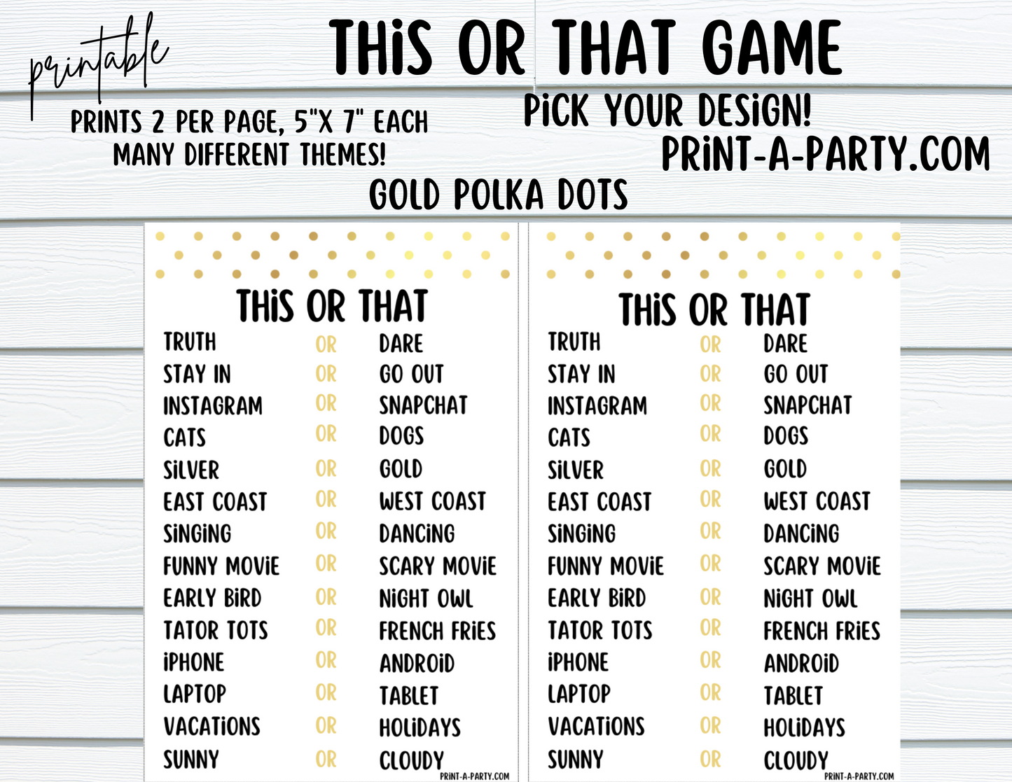 THIS OR THAT GAME | Game Printable | 2 games per page | Birthday Game | Party Game | School Game | Instant Download