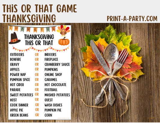 THIS OR THAT GAME: Printable Thanksgiving This or That Game – Fun Kids, Classroom & Party Activity, Instant Download