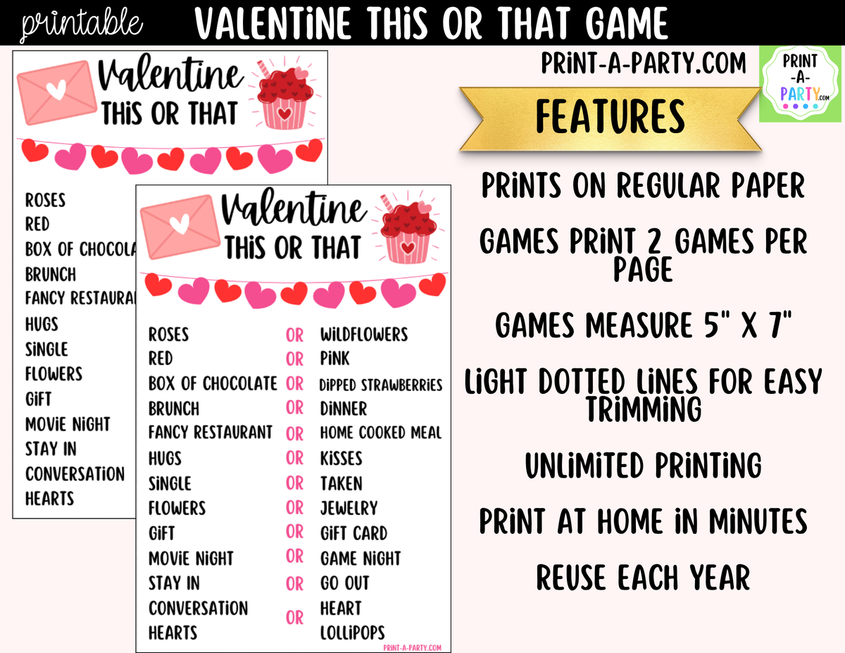 Valentine's Day This or That Game Printable – Classroom Activity