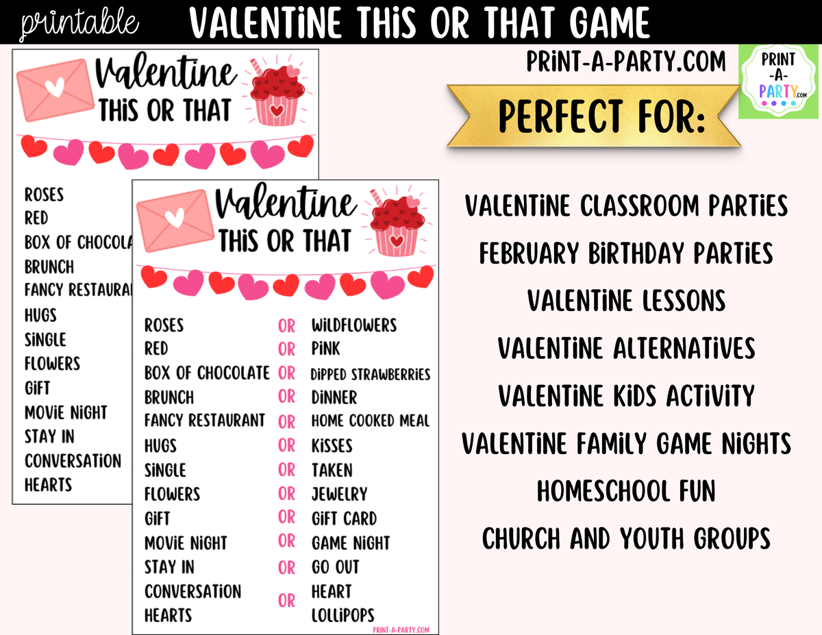 Valentine's Day This or That Game Printable – Classroom Activity