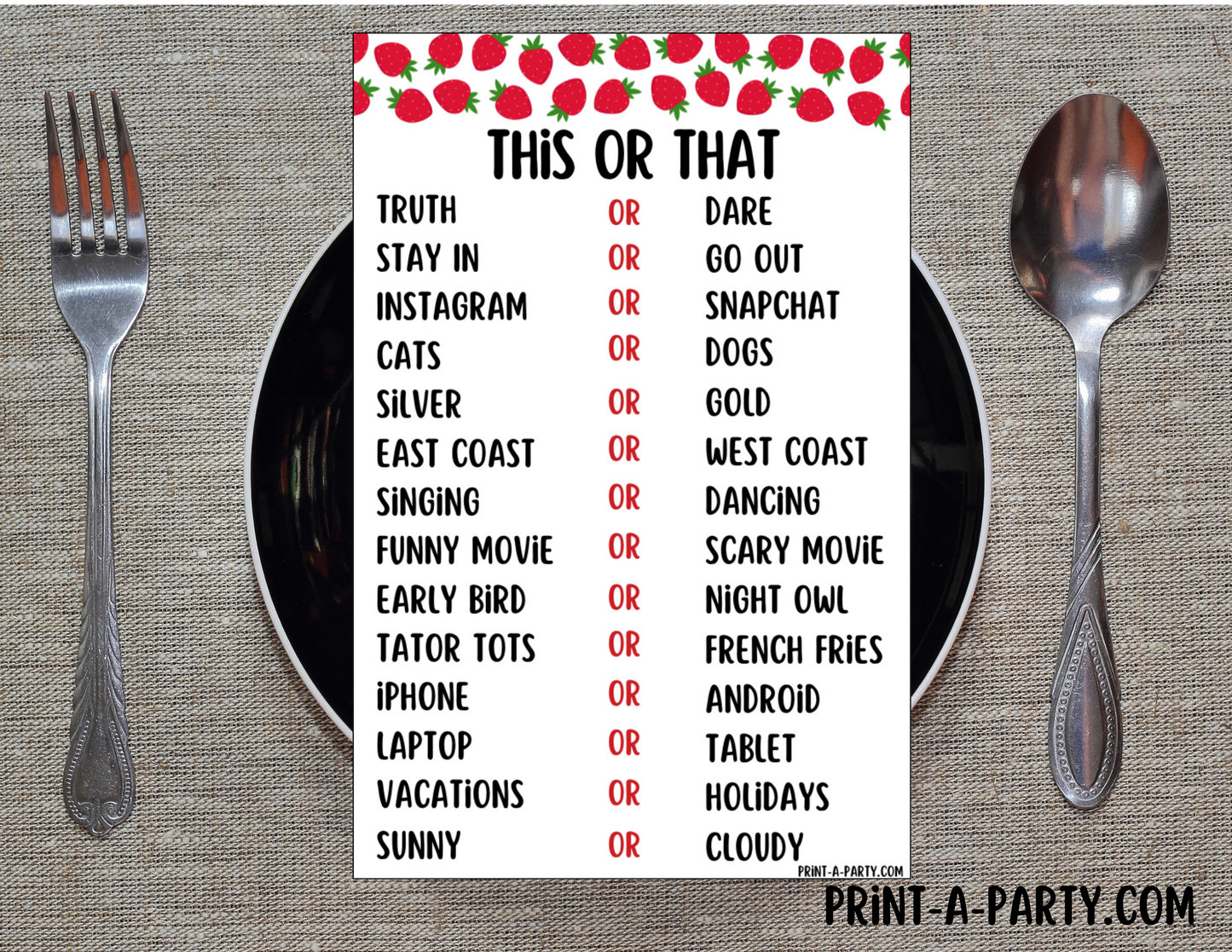 THIS OR THAT GAME | Game Printable | 2 games per page | Birthday Game | Party Game | School Game | Instant Download