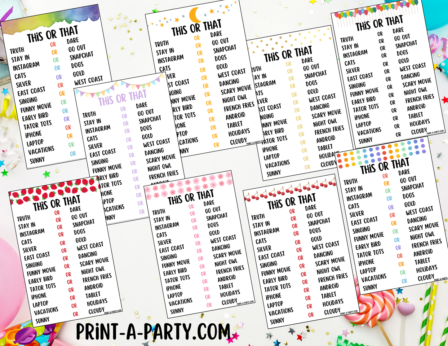 THIS OR THAT GAME | Game Printable | 2 games per page | Birthday Game | Party Game | School Game | Instant Download