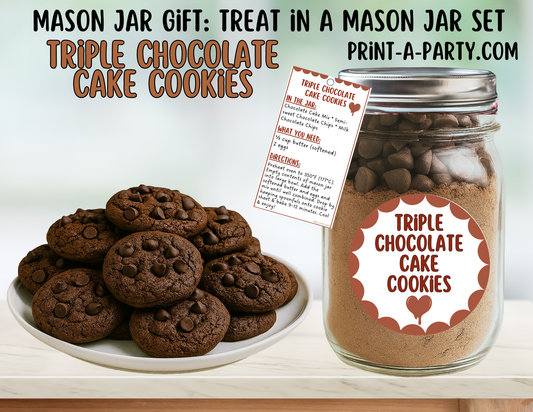 MASON JAR GIFT: Triple Chocolate Cake Cookie Mix Mason Jar Printable Gift Kit - for neighbors, teachers, gift baskets and more!