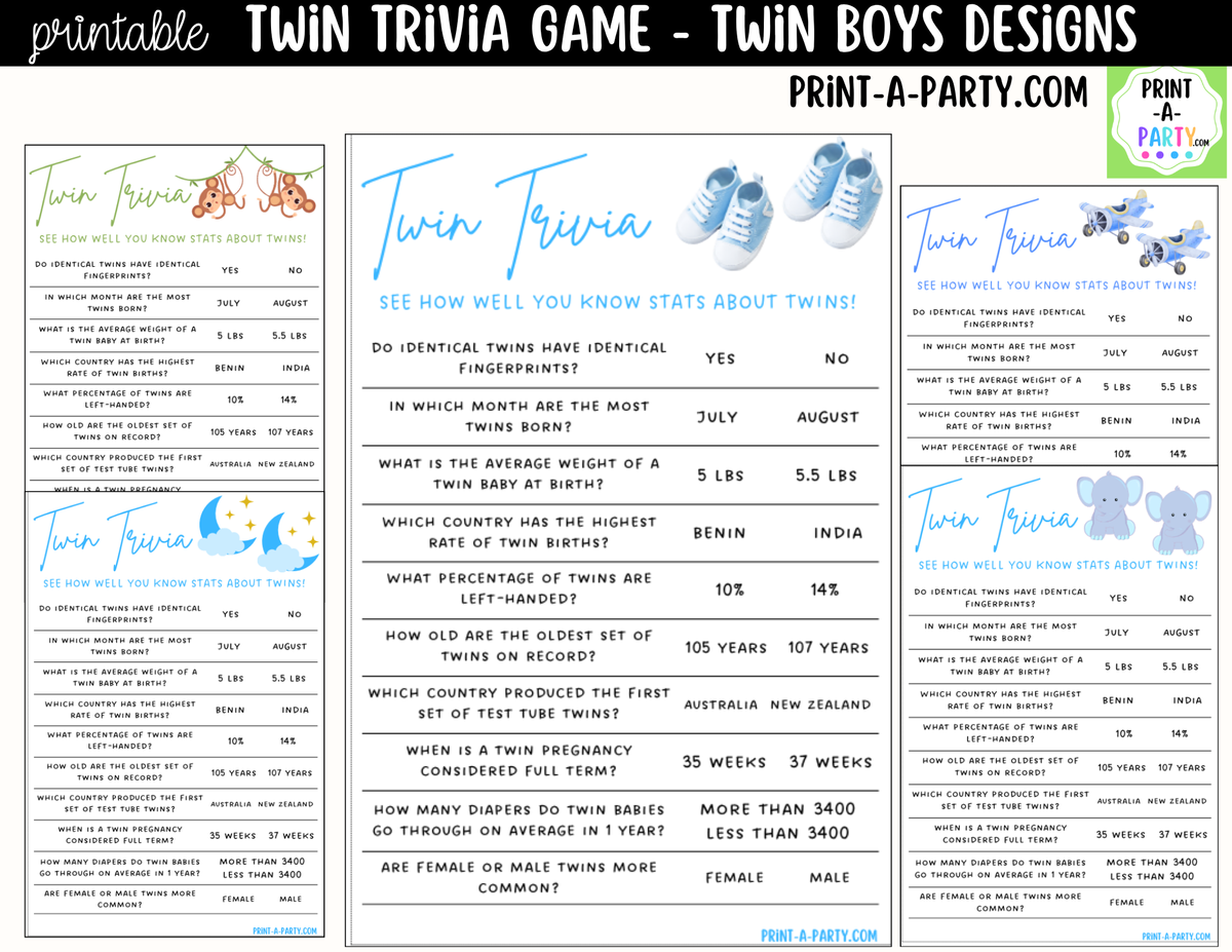 Twin Boys Baby Shower Trivia Game Printable