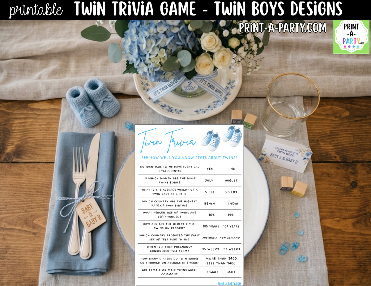 Twin Boys Baby Shower Trivia Game Printable