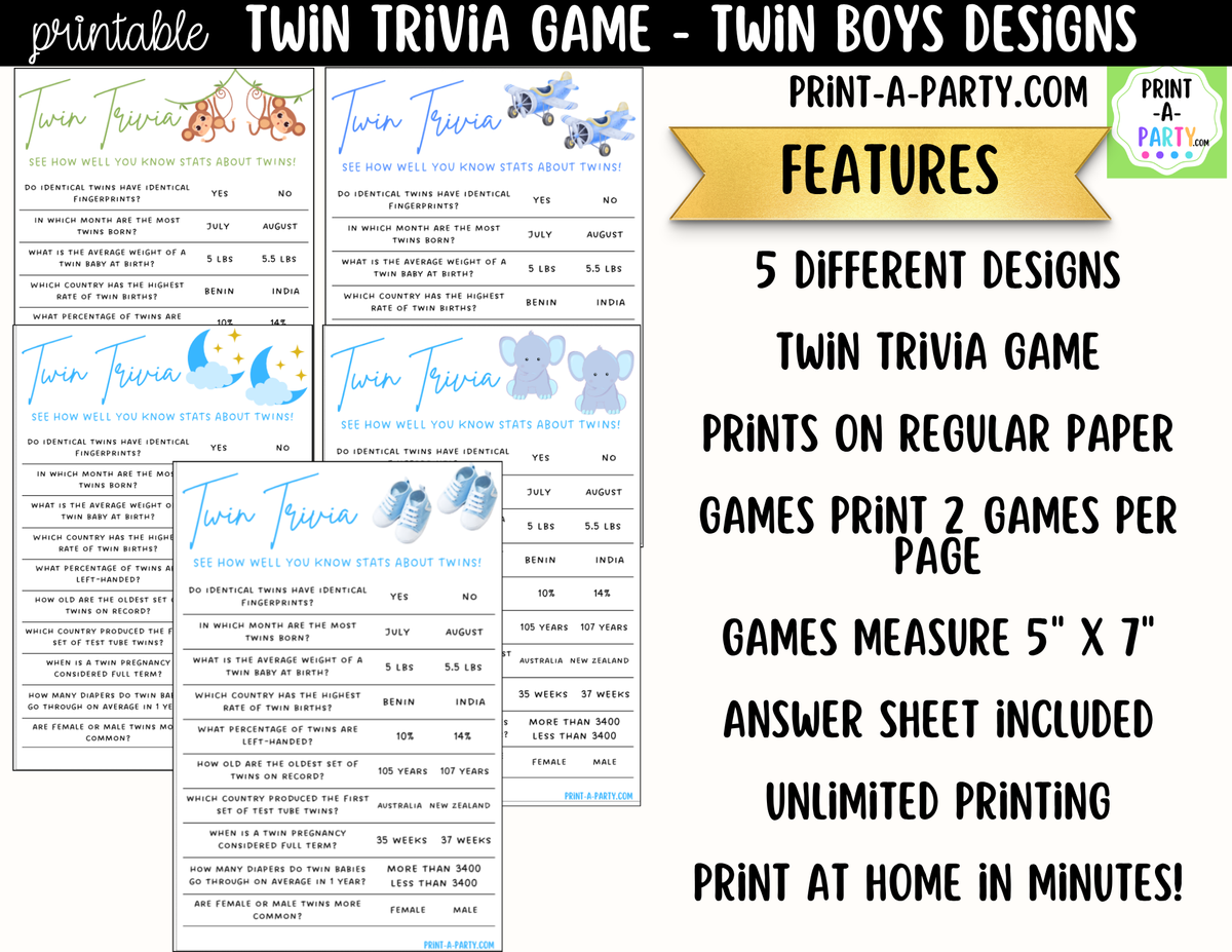 Twin Boys Baby Shower Trivia Game Printable