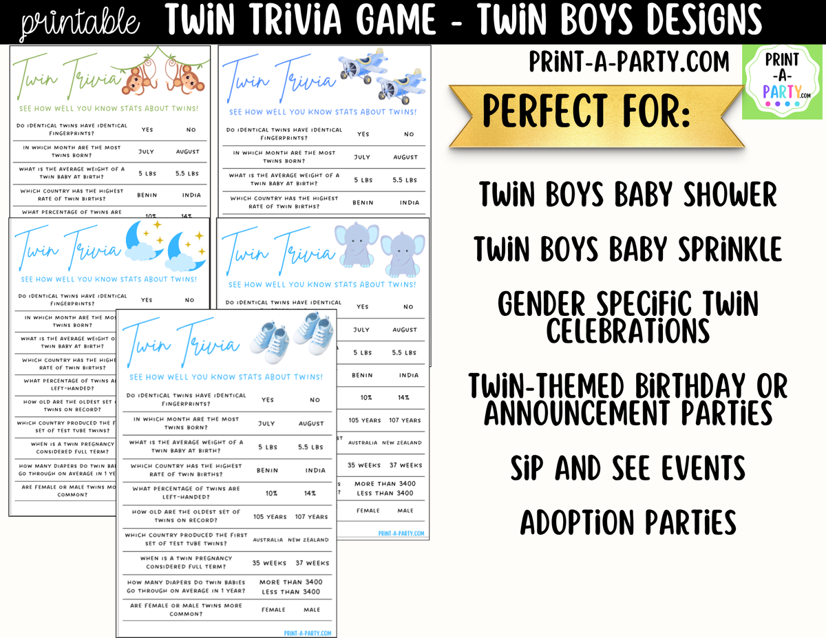 Twin Boys Baby Shower Trivia Game Printable