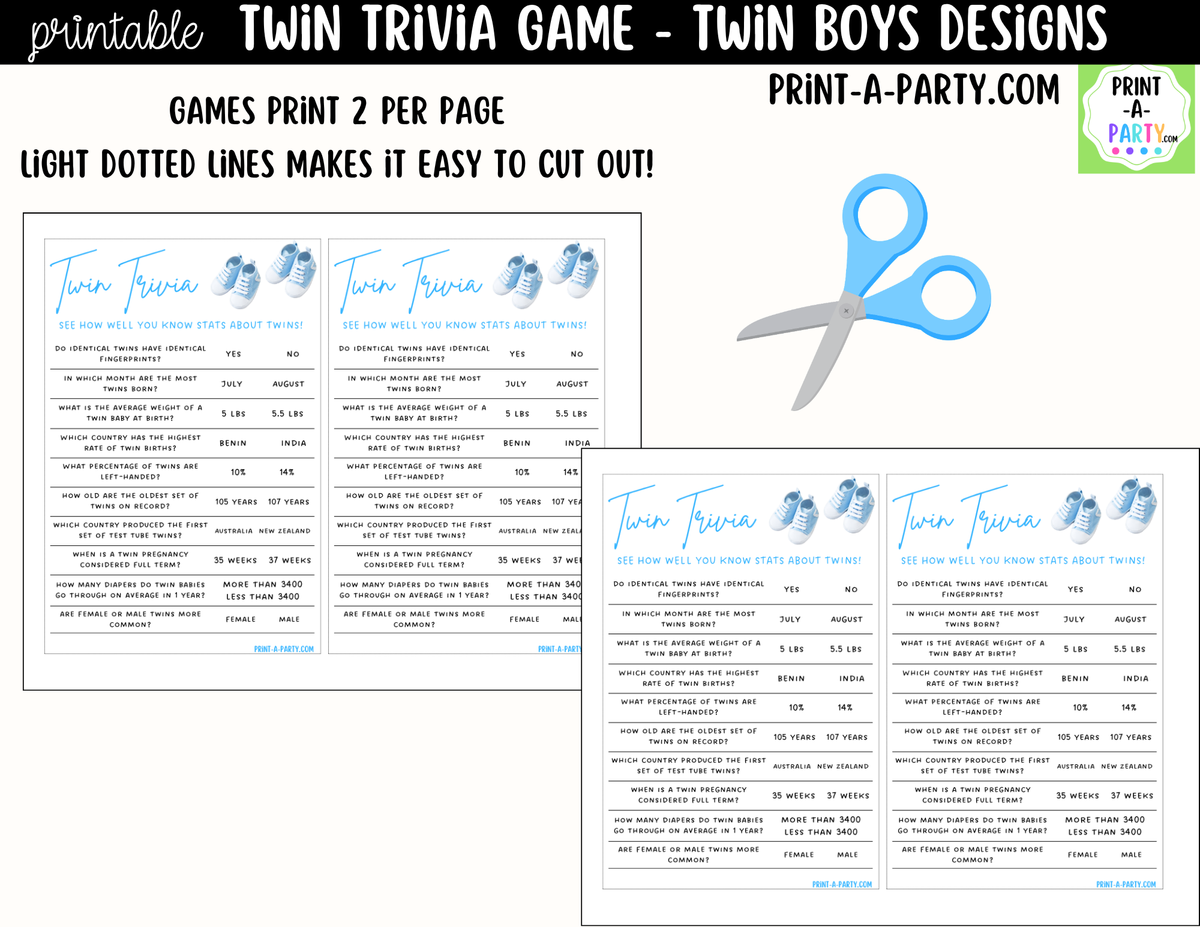 Twin Boys Baby Shower Trivia Game Printable