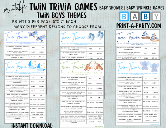 TWIN TRIVIA Game | TWIN BOYS | Twin Boys Baby Shower Idea | Twin Boys Baby Shower Activities - INSTANT DOWNLOAD