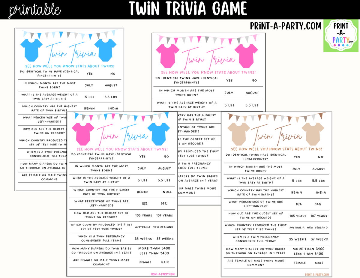 Twin Baby Shower Trivia Game Printable
