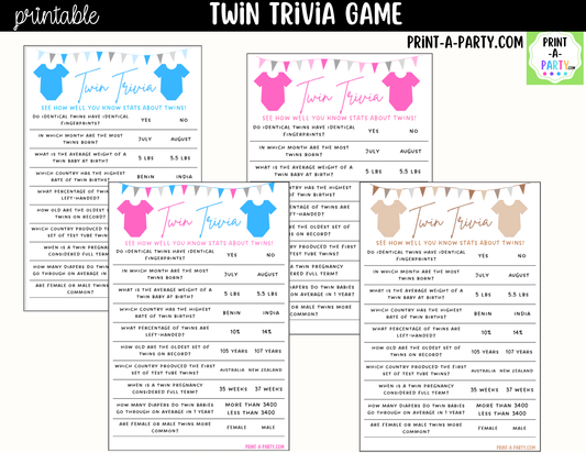 Twin Baby Shower Trivia Game Printable