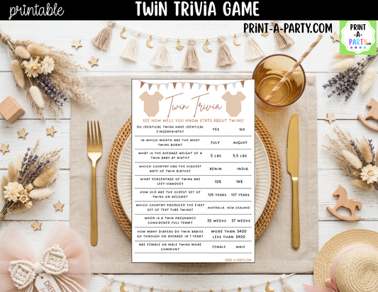 Twin Baby Shower Trivia Game Printable