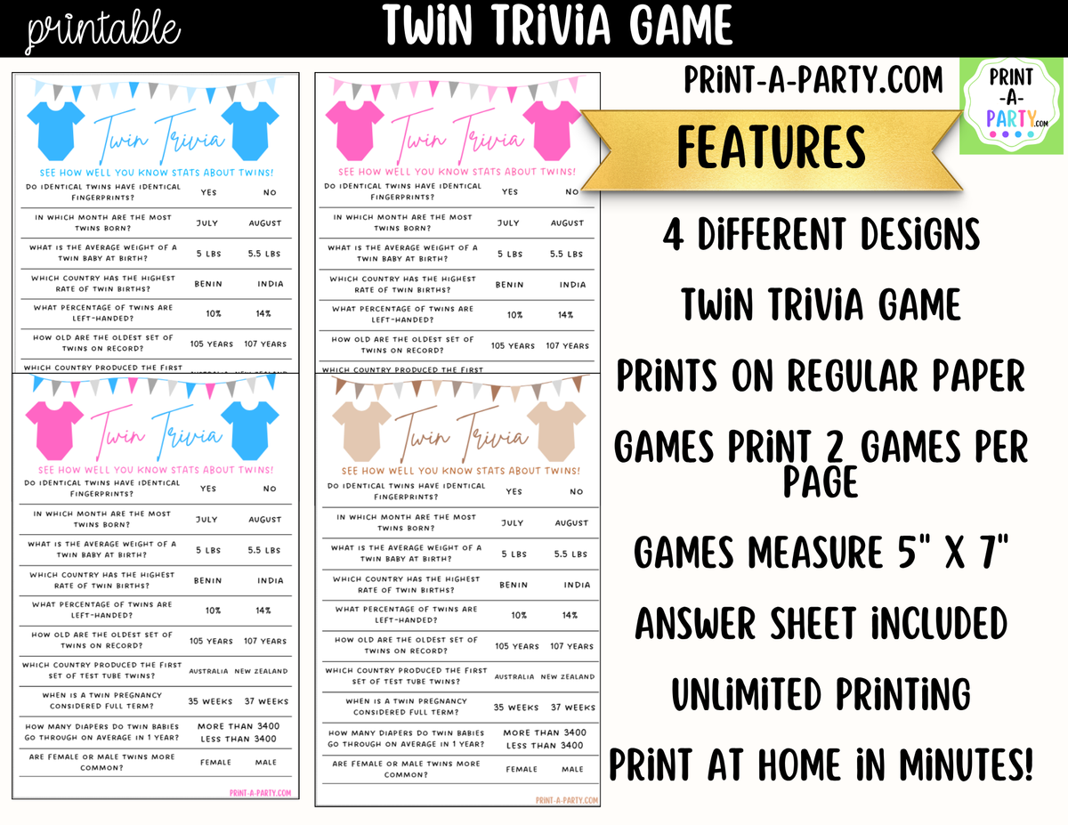 Twin Baby Shower Trivia Game Printable