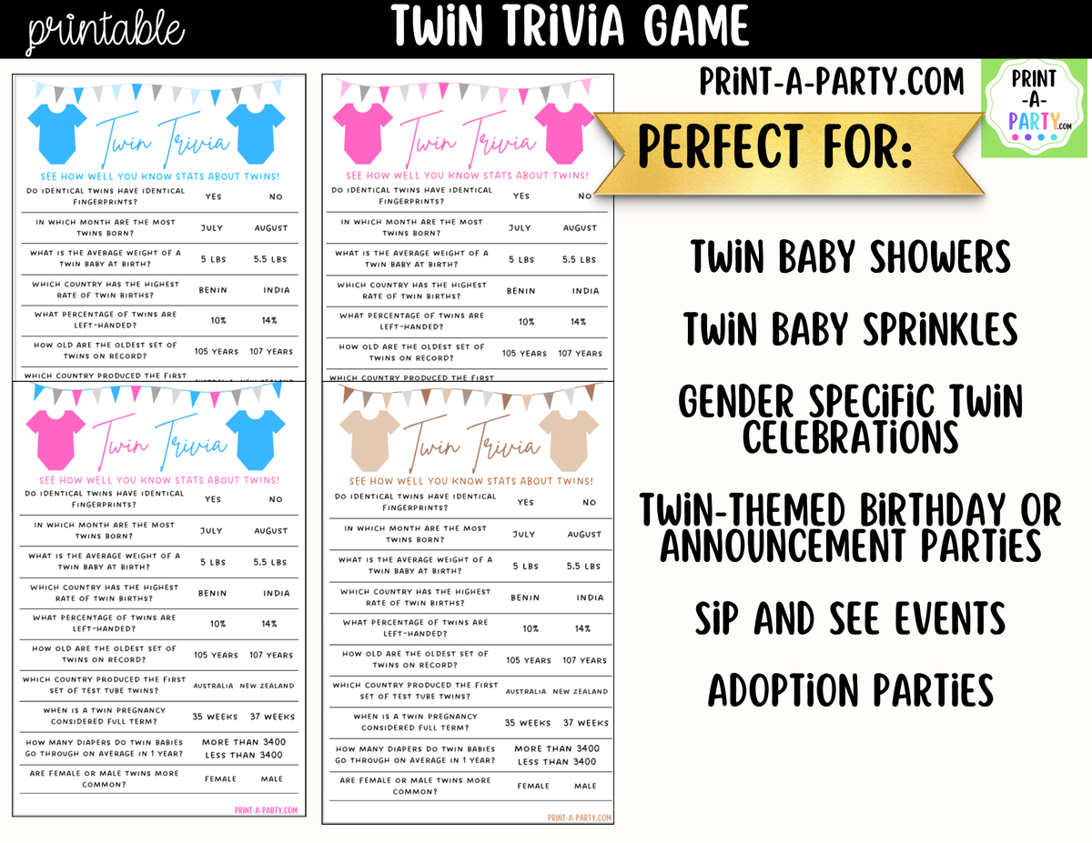 Twin Baby Shower Trivia Game Printable