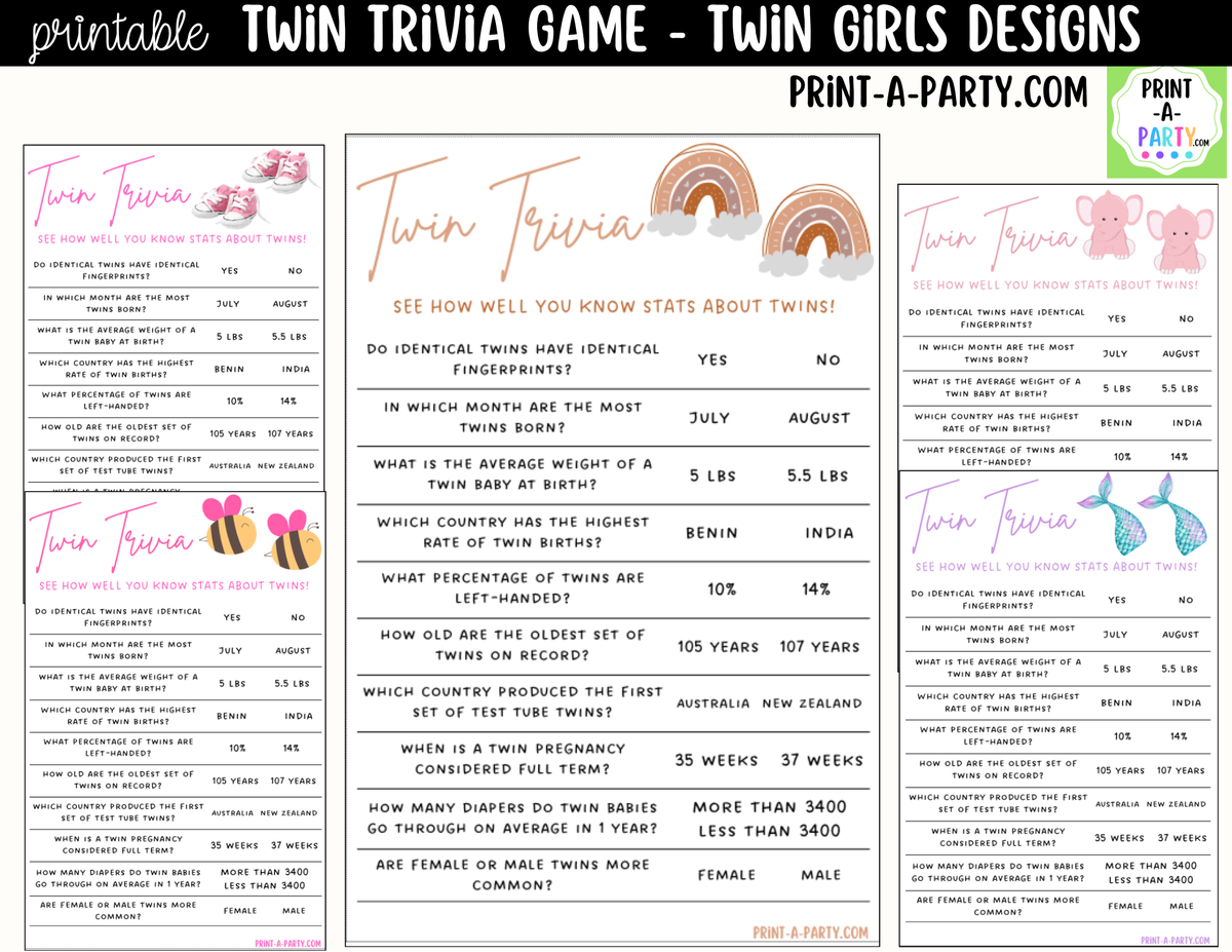 Twin Girls Baby Shower Trivia Game Printable