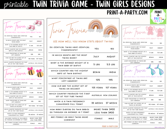 Twin Girls Baby Shower Trivia Game Printable