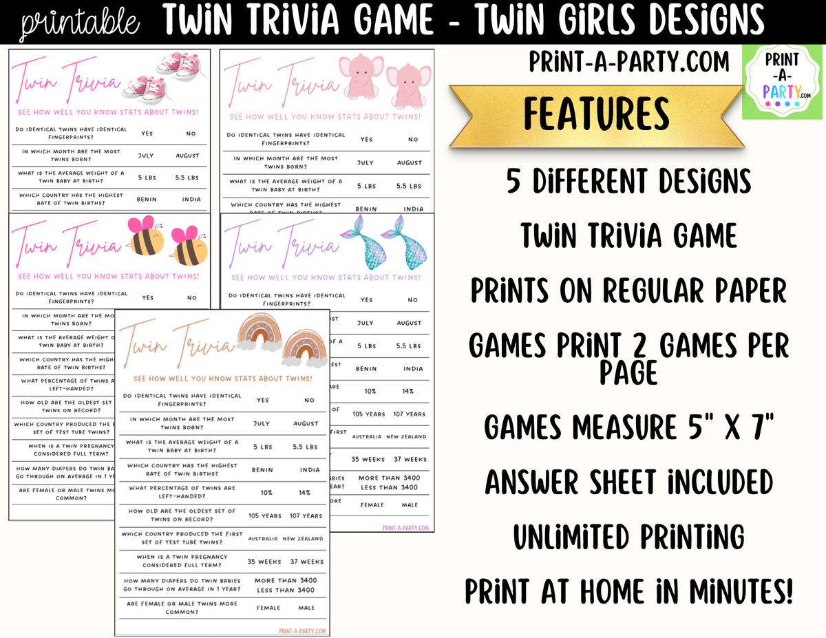 Twin Girls Baby Shower Trivia Game Printable