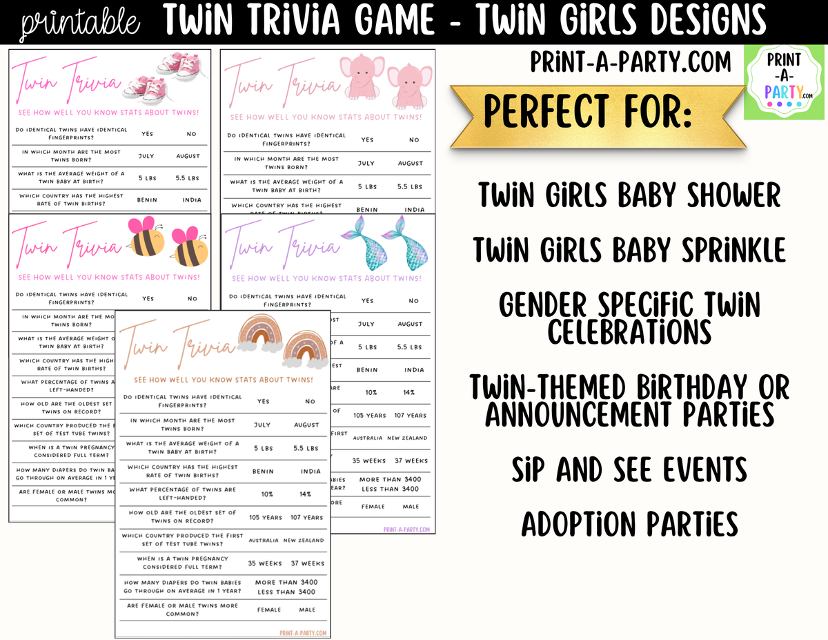 Twin Girls Baby Shower Trivia Game Printable