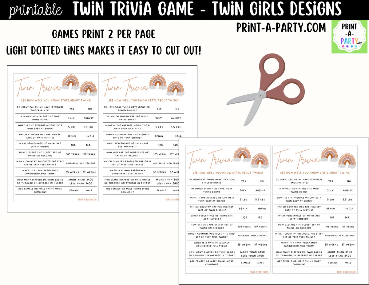 Twin Girls Baby Shower Trivia Game Printable