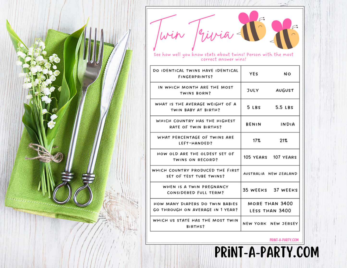 TWIN TRIVIA Game | TWIN GIRLS | Twin Girls Baby Shower Idea | Twin Girls Baby Shower Activities - INSTANT DOWNLOAD