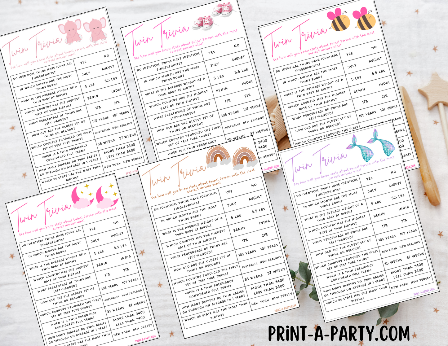 TWIN TRIVIA Game | TWIN GIRLS | Twin Girls Baby Shower Idea | Twin Girls Baby Shower Activities - INSTANT DOWNLOAD